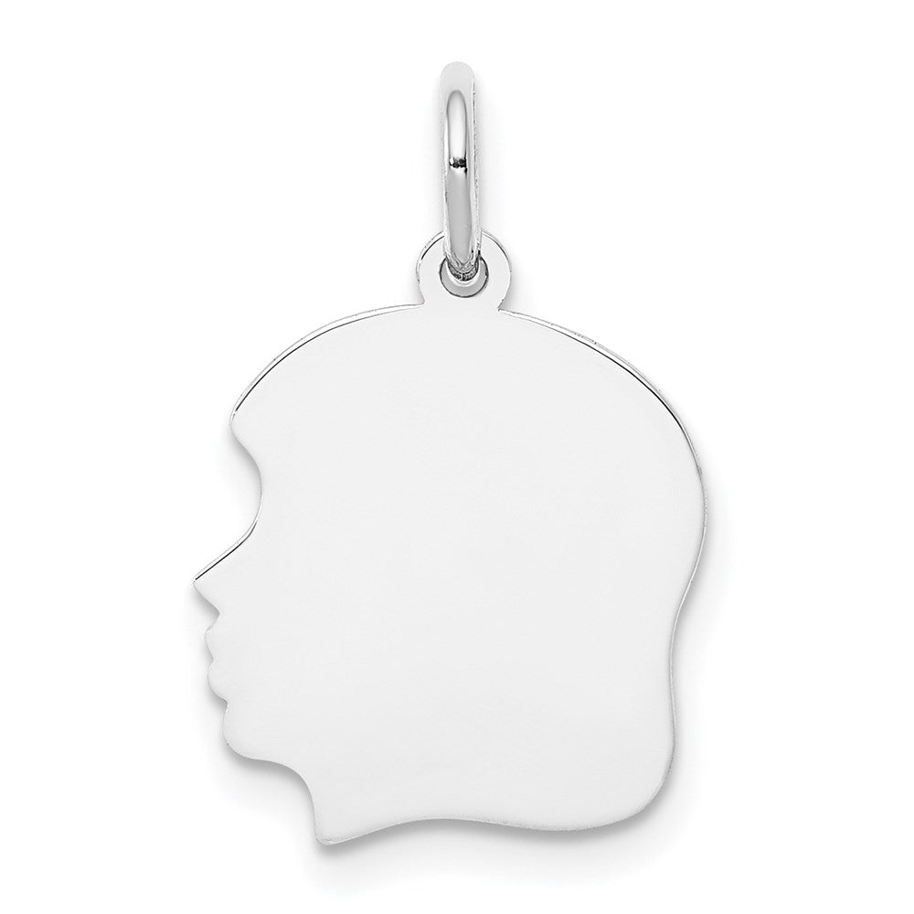 14k White Plain Medium.013 Depth Facing Left Engravable Girl Charm