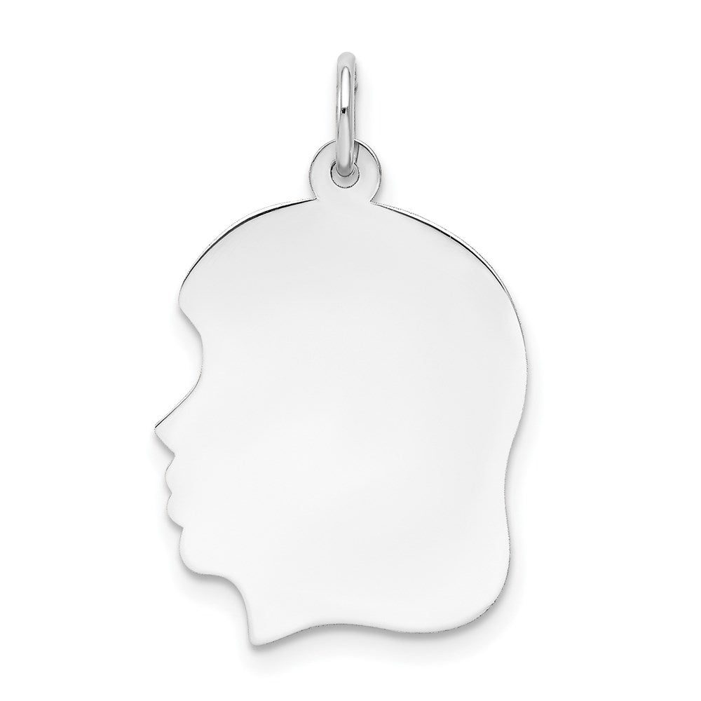 14k White Gold Plain Medium.009 Depth Facing Left Engravable Girl Charm
