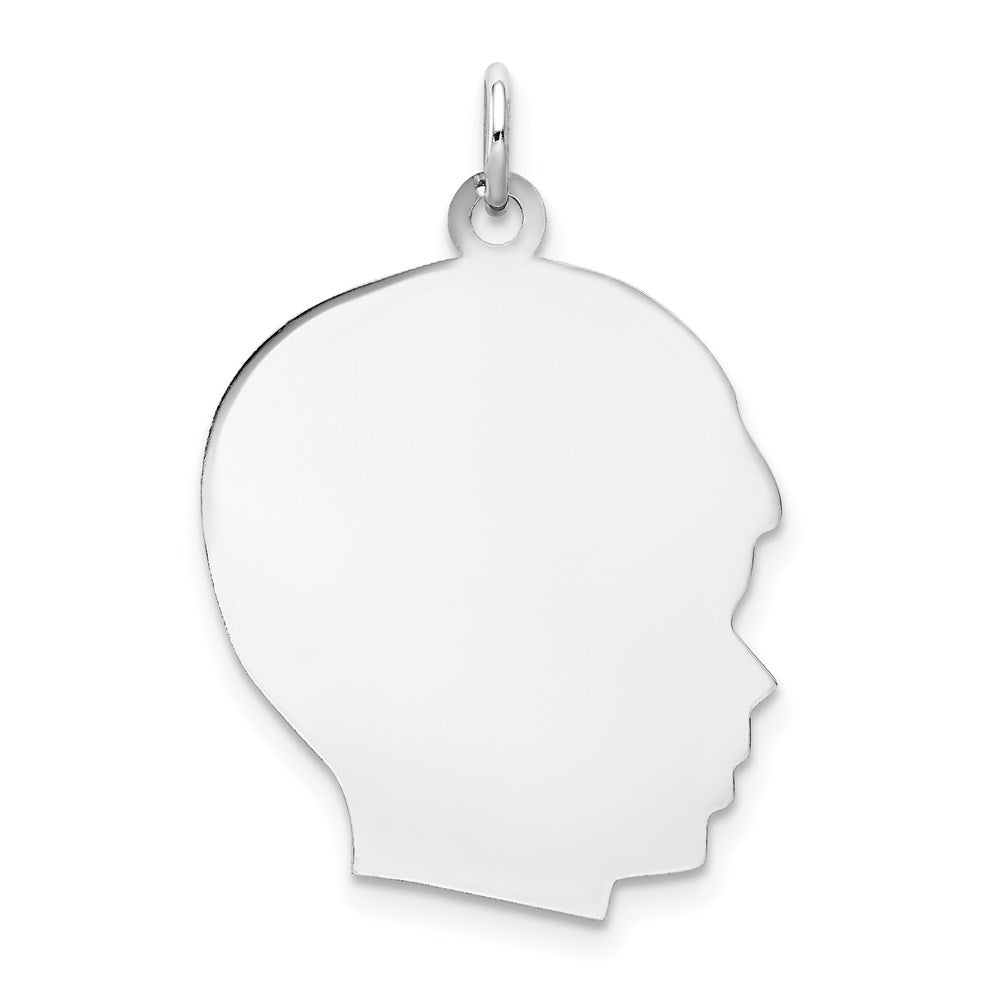 14k White Gold Plain Large.018 Depth Facing Right Engravable Boy Charm