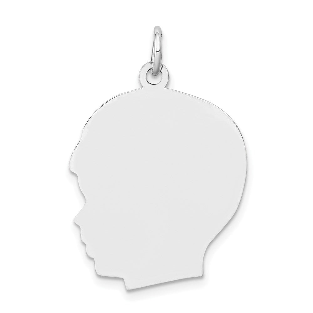 14k White Gold Plain Large.011 Depth Facing Left Engravable Boy Charm
