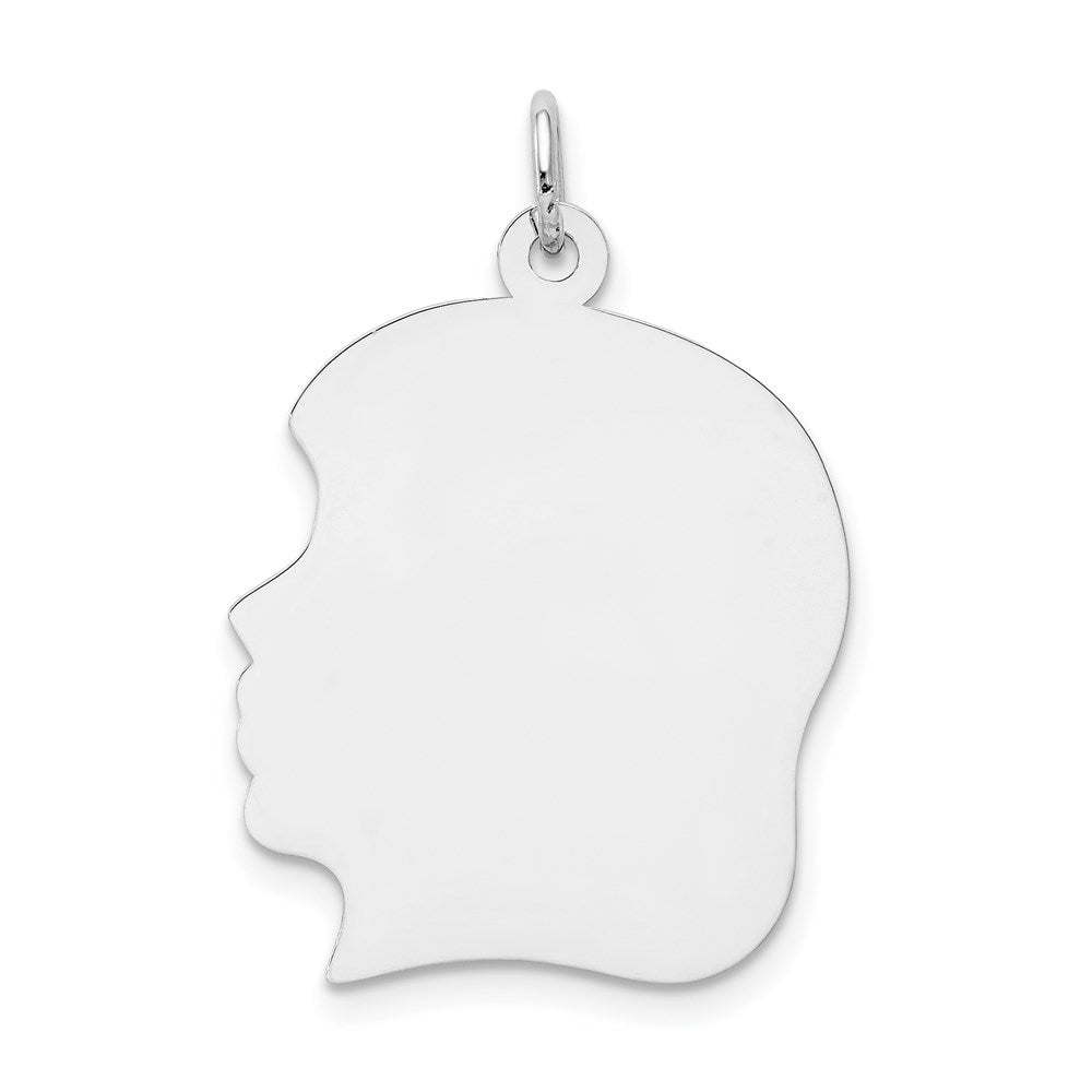 14k White Gold Plain Large.018 Depth Facing Left Engravable Girl Charm