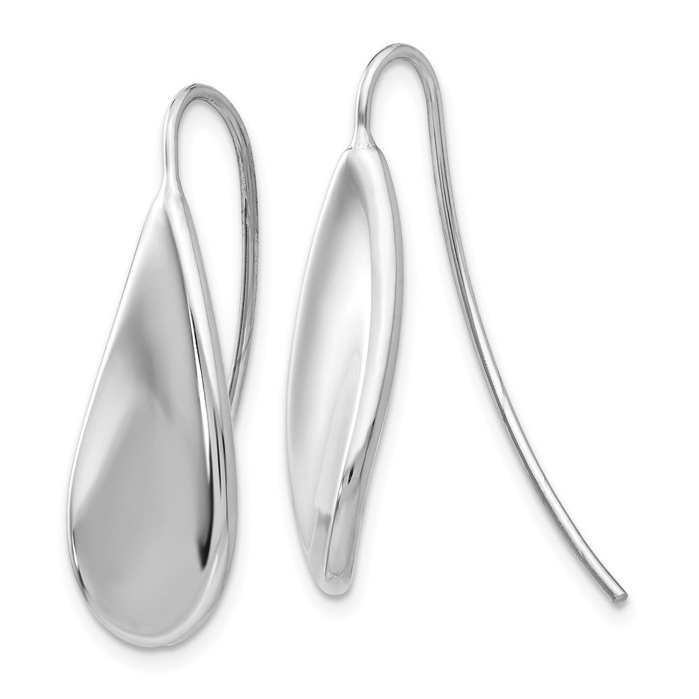 14k White Gold Curved Teardrop Dangle Wire Earrings