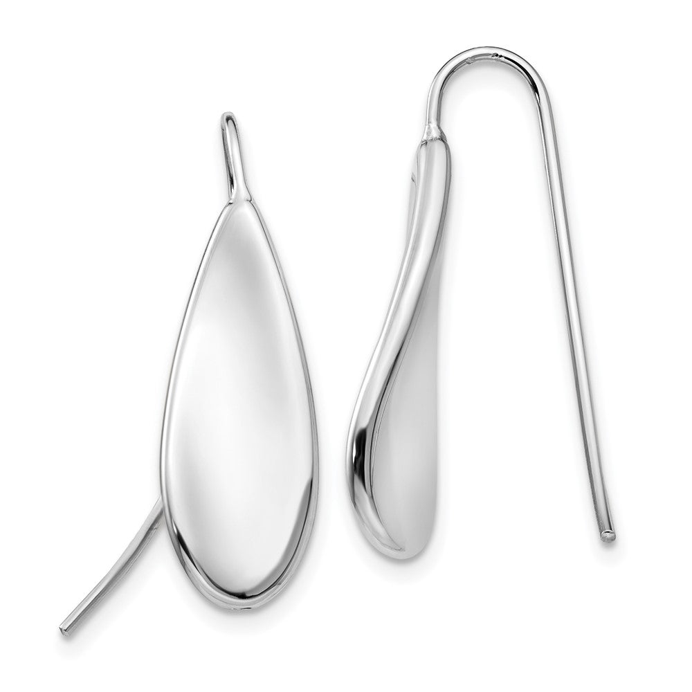14k White Gold Curved Teardrop Dangle Wire Earrings