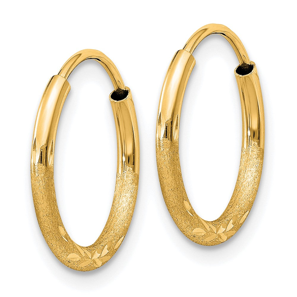 14k Satin Diamond-cut Endless Hoop Earrings