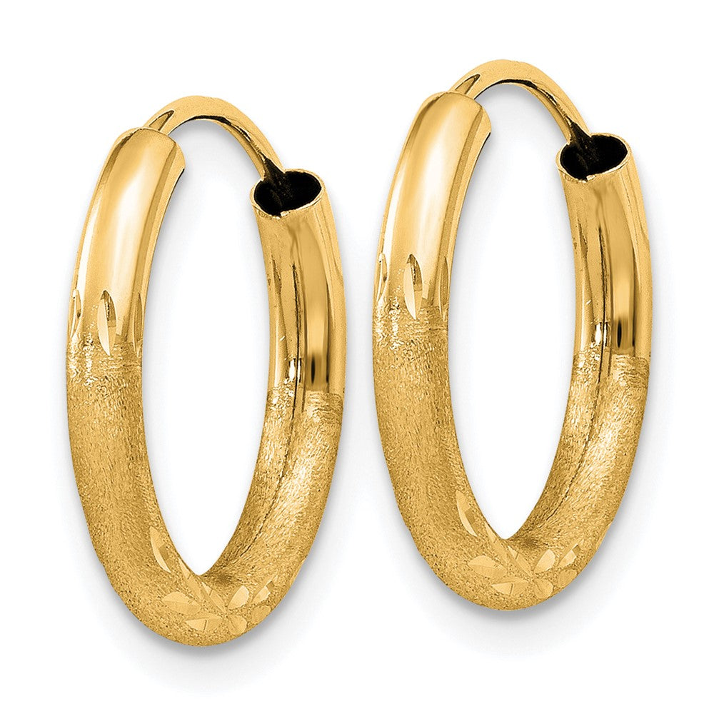 14k 2x Satin Diamond-cut Endless Tube Hoop Earrings