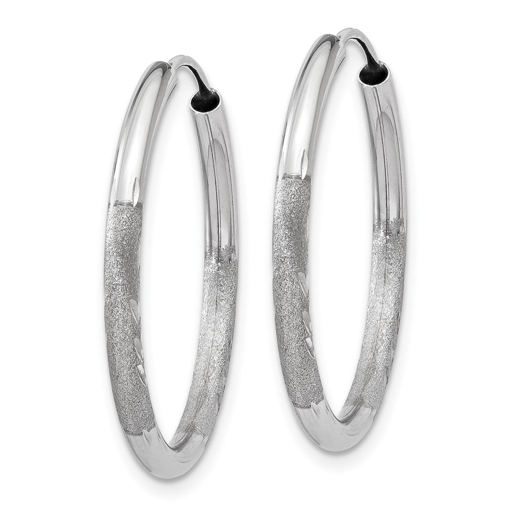 14k White Gold 2x Satin Diamond-cut Endless Tube Hoop Earrings