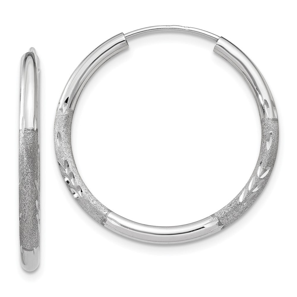 14k White Gold 2x Satin Diamond-cut Endless Tube Hoop Earrings