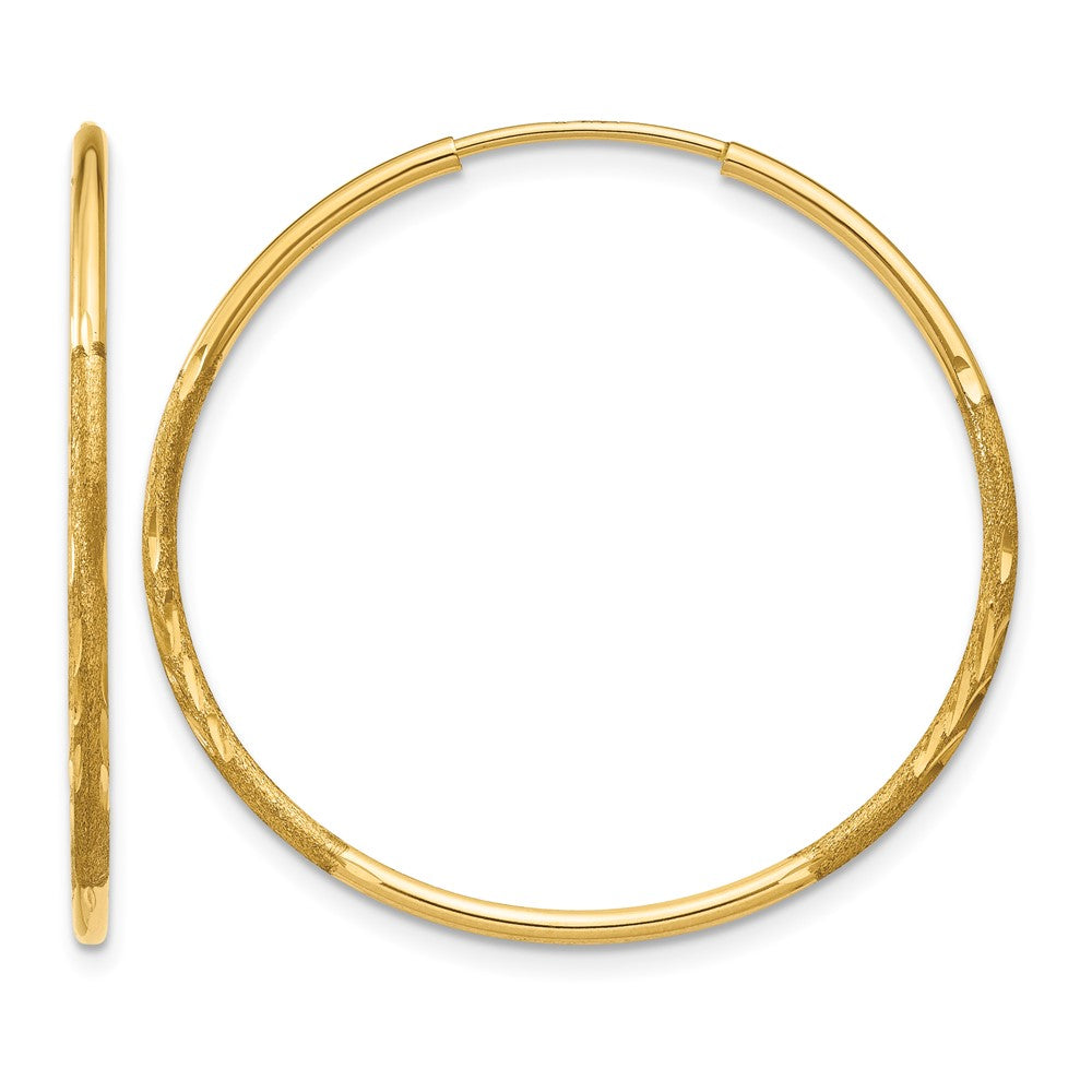 14k 1.2x Satin Diamond-cut Endless Tube Hoop Earrings