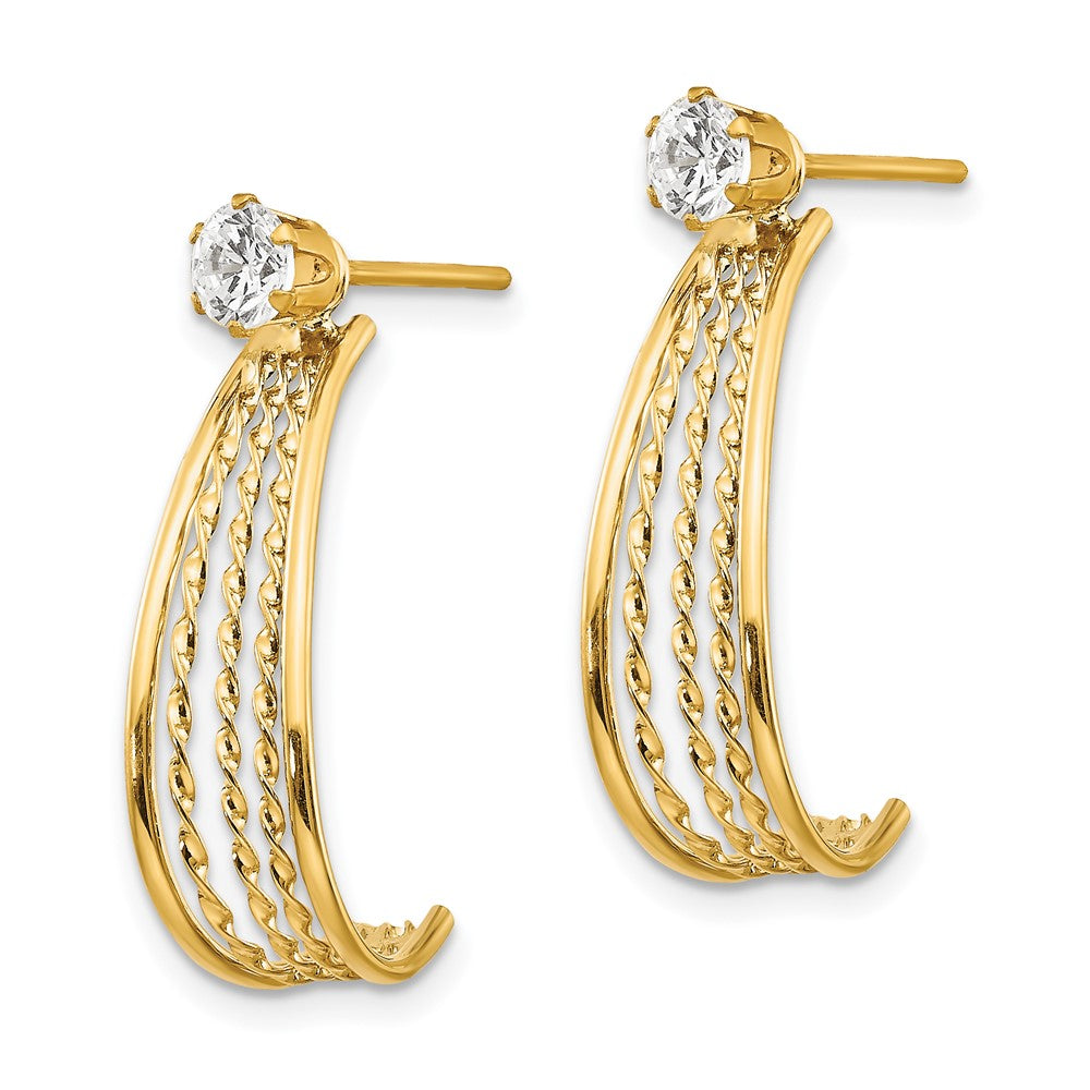14k Polished J-Hoop Jackets with CZ Stud Earrings