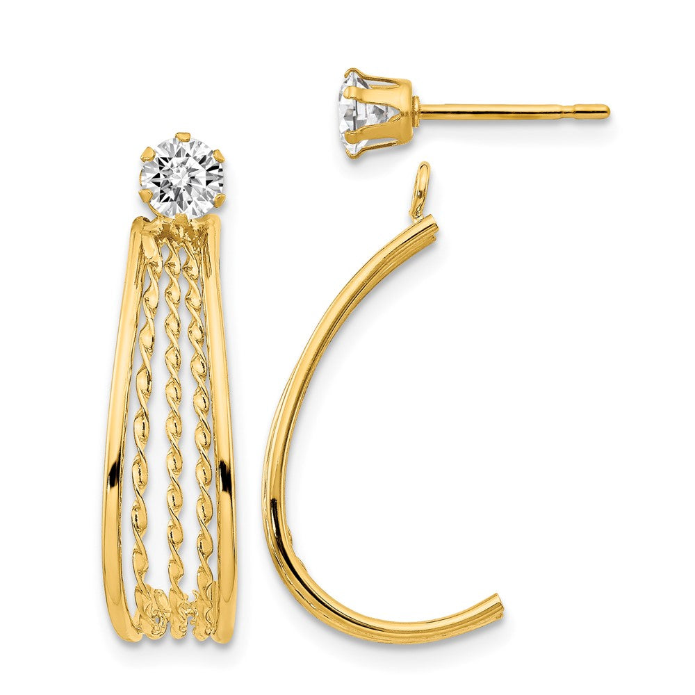 14k Polished J-Hoop Jackets with CZ Stud Earrings