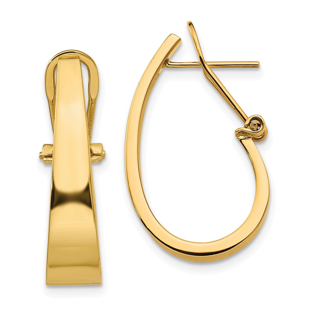 14k 6x Polished Tapered J-Hoop Omega Back Post Earrings