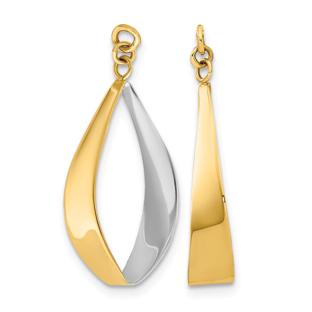 14k and White Rhodium Polished Reversible Oval Hoop Dangle Earring Jackets