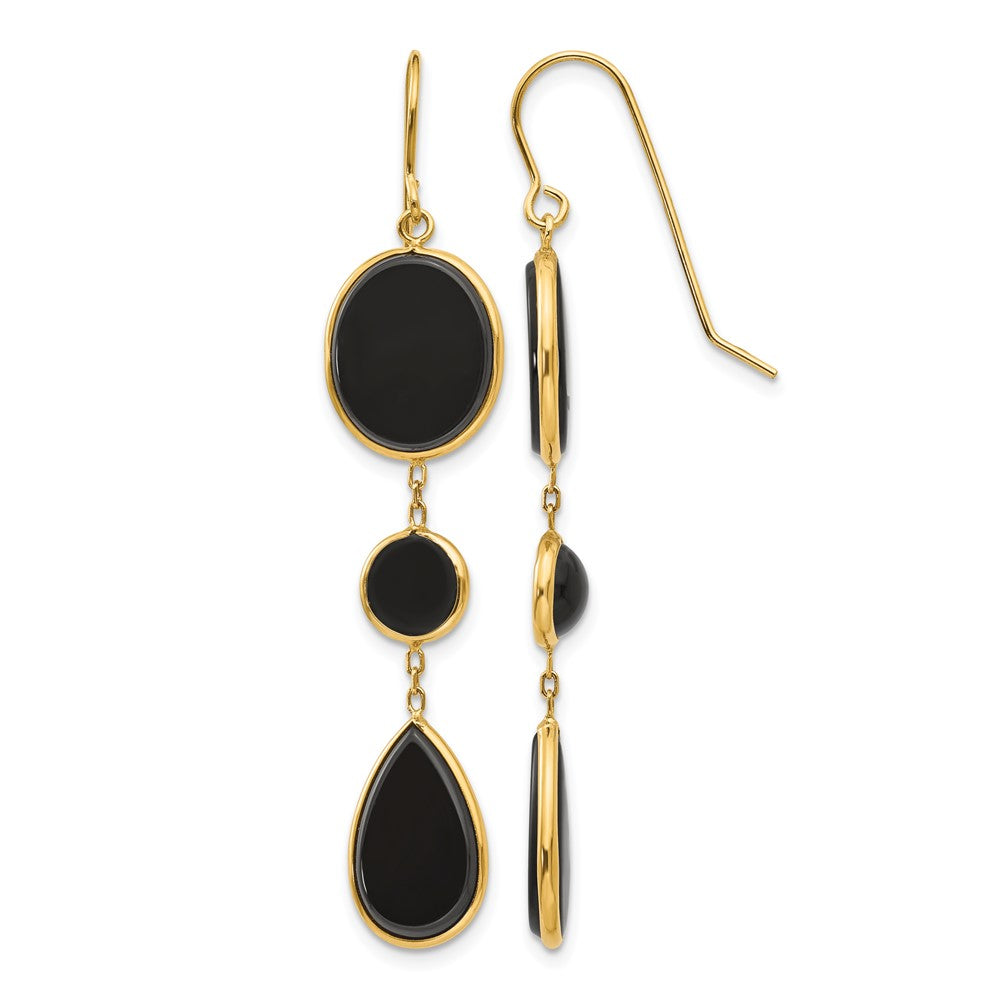 14k Black Onyx Geometric Dangle French Hook Earrings