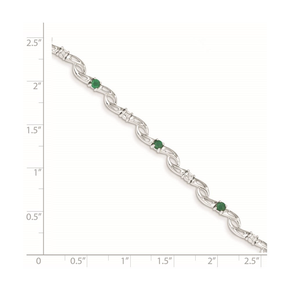 14K White Gold Diamond and Emerald Gemstone Bracelet