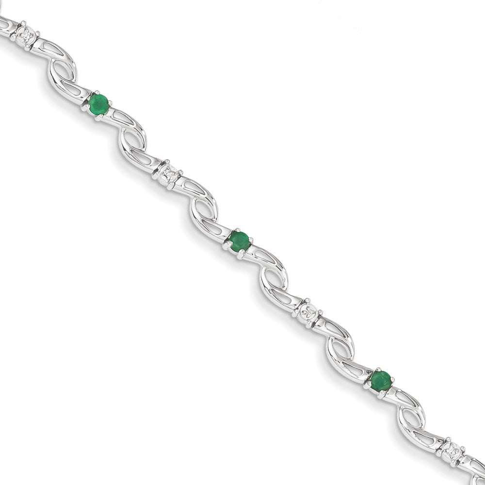 14K White Gold Diamond and Emerald Gemstone Bracelet