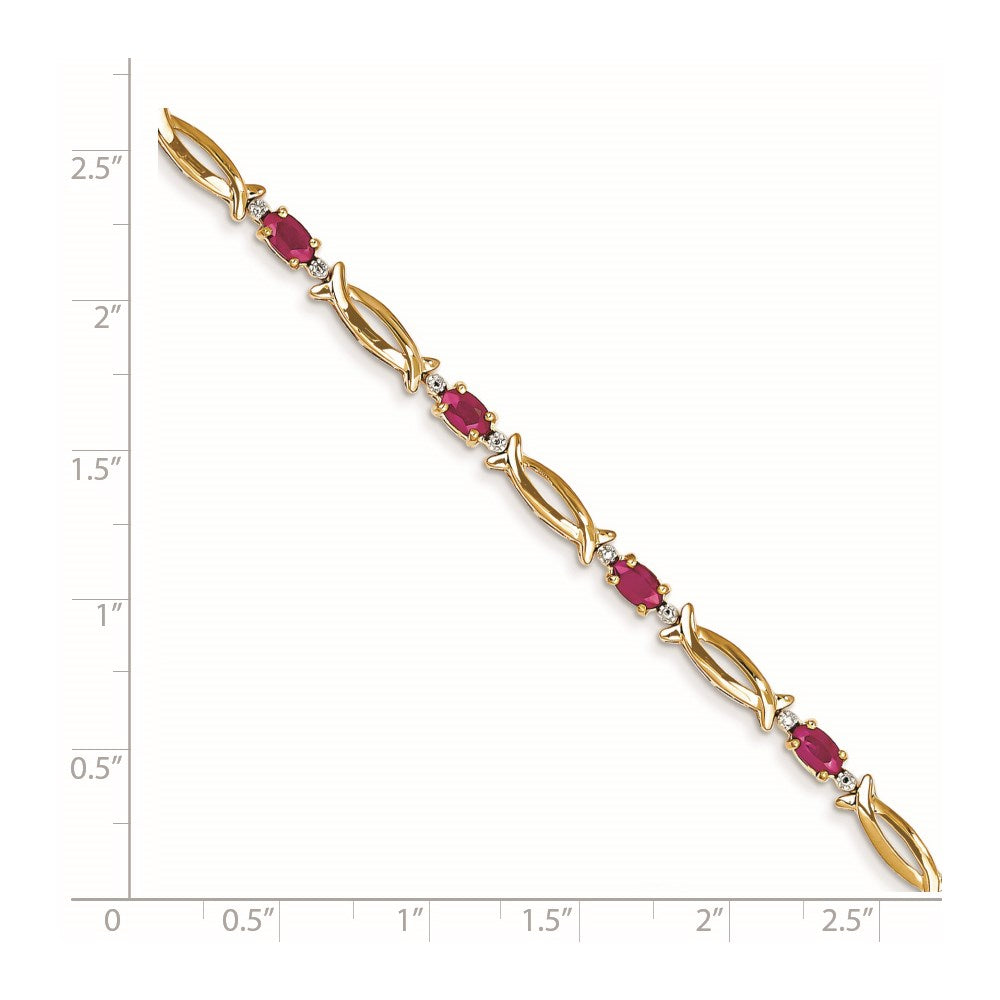 14K Diamond and Composite Ruby Oval Bracelet