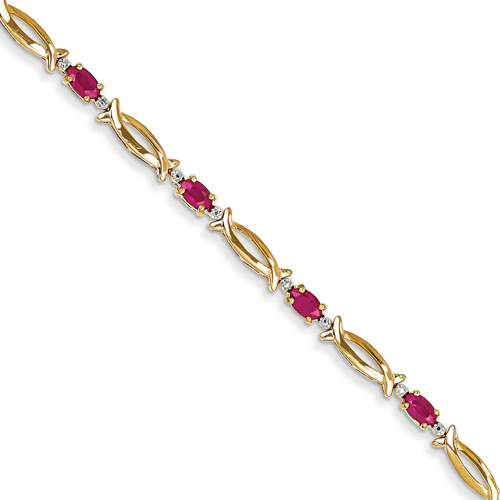 14K Diamond and Composite Ruby Oval Bracelet