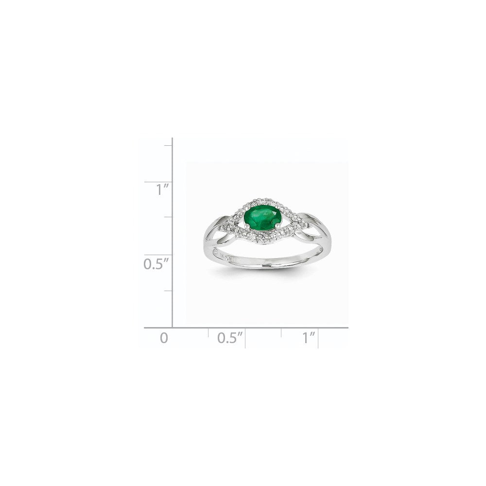 14k White Gold Diamond & Emerald Ring