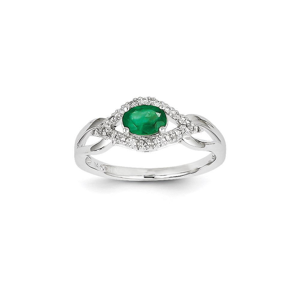 14k White Gold Diamond & Emerald Ring