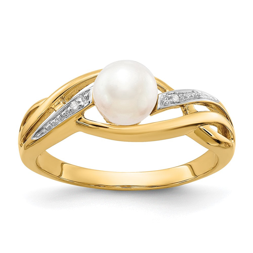 14k 5- White Freshwater Cultured Pearl and Diamond Ring