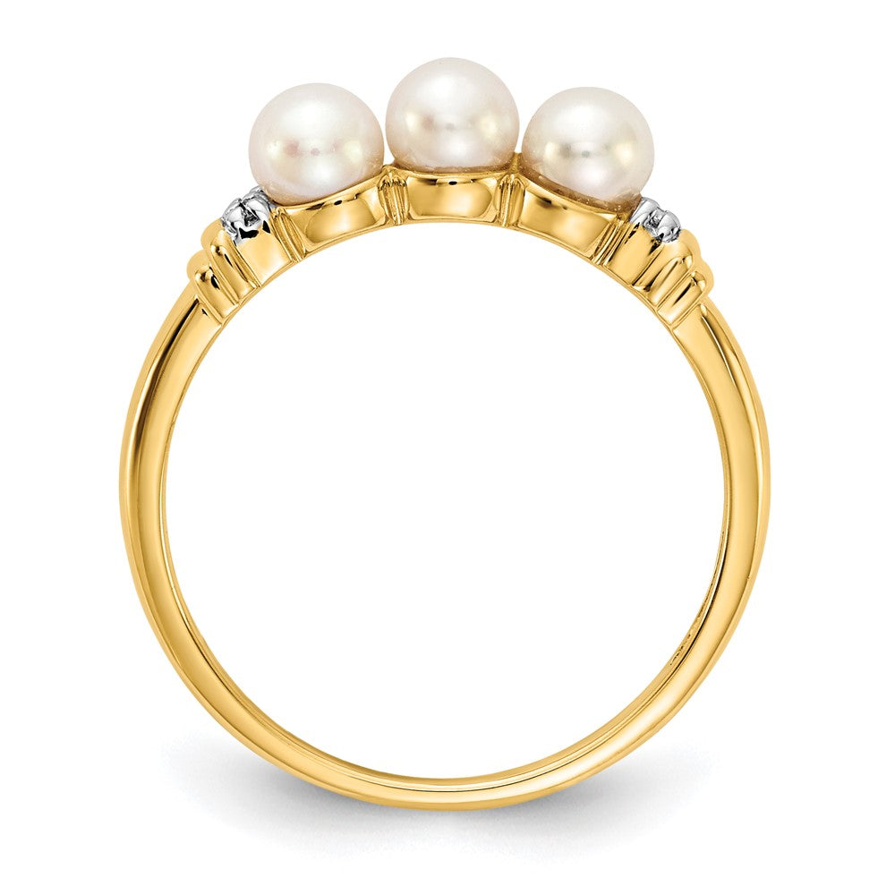 14k White Freshwater Cultured 3-Pearl and Diamond Ring