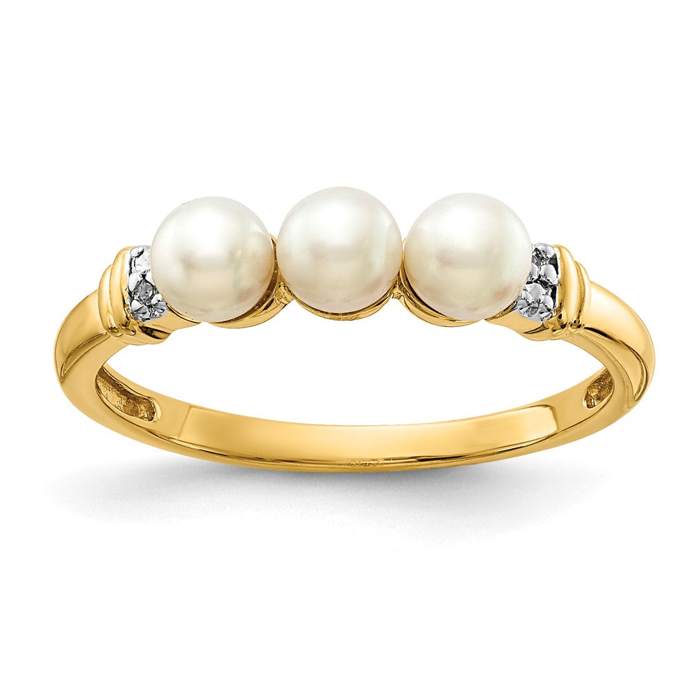14k White Freshwater Cultured 3-Pearl and Diamond Ring