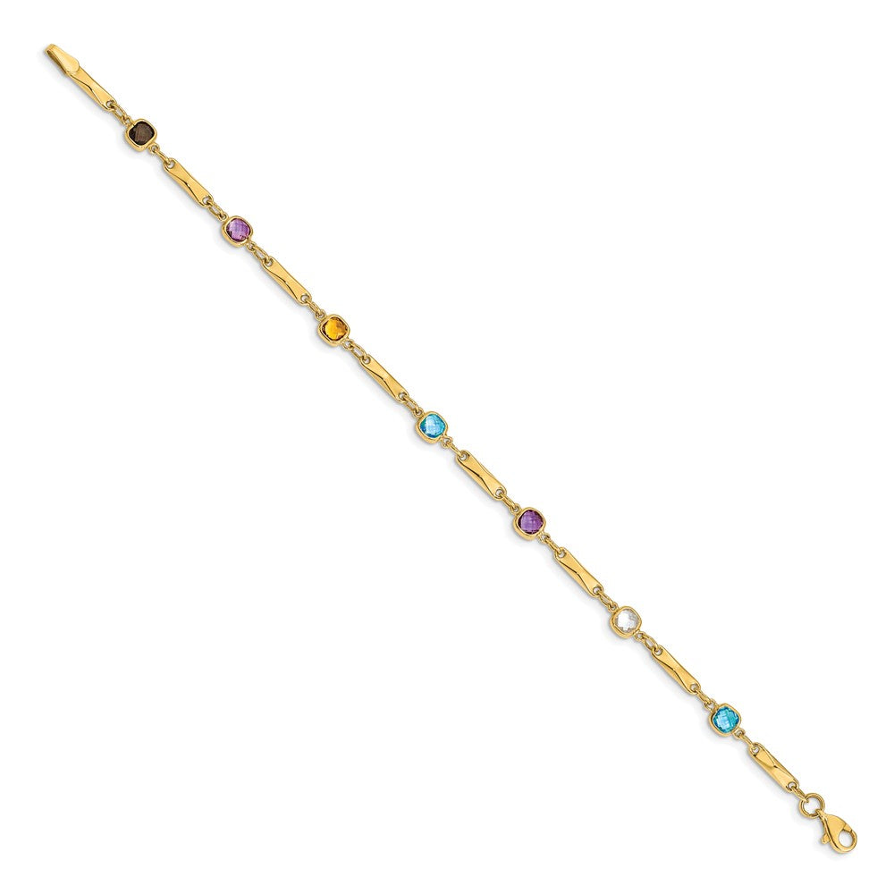 14K Complete Cushion-cut Sky Blue Topaz/White Quartz/Smoky Quartz/Amethyst/Citrine Fancy Link Rainbow Bracelet