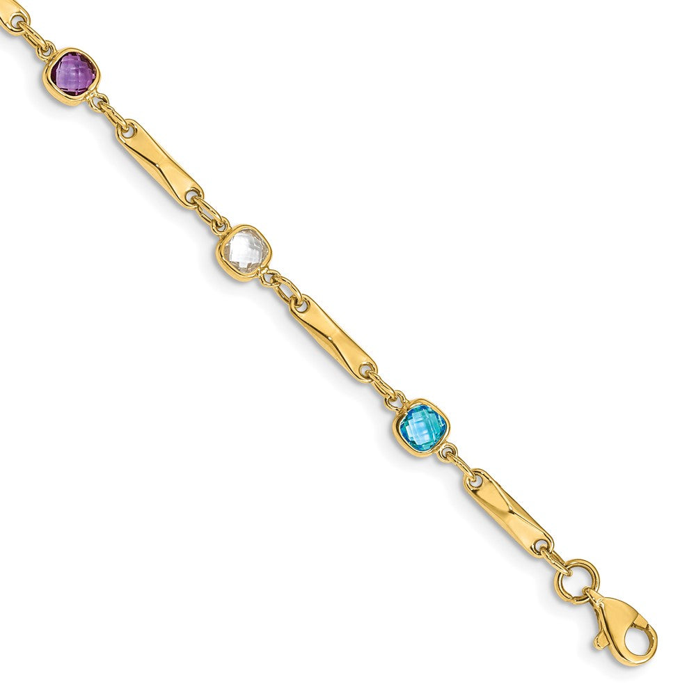 14K Complete Cushion-cut Sky Blue Topaz/White Quartz/Smoky Quartz/Amethyst/Citrine Fancy Link Rainbow Bracelet
