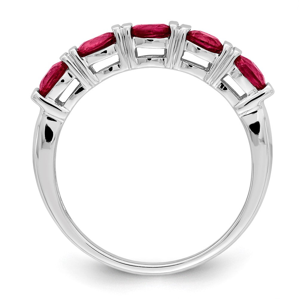 14k White Gold Glass Filled Ruby Five Stone Ring