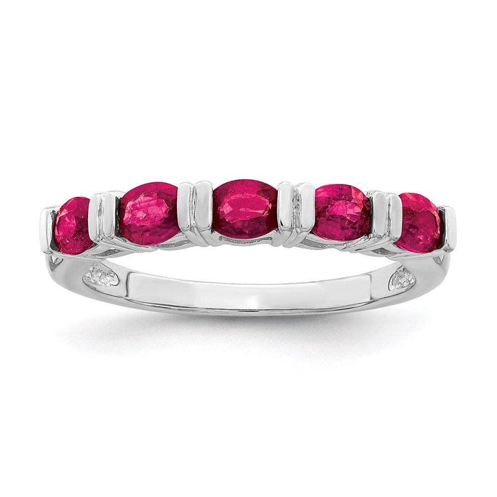 14k White Gold Glass Filled Ruby Five Stone Ring