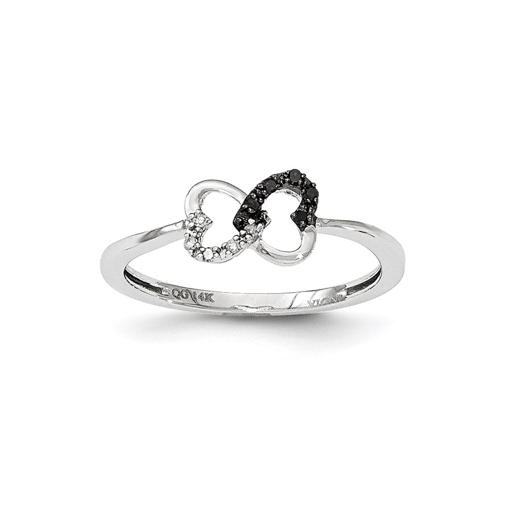 14k White Gold Black and White Diamond Heart Infinity Ring