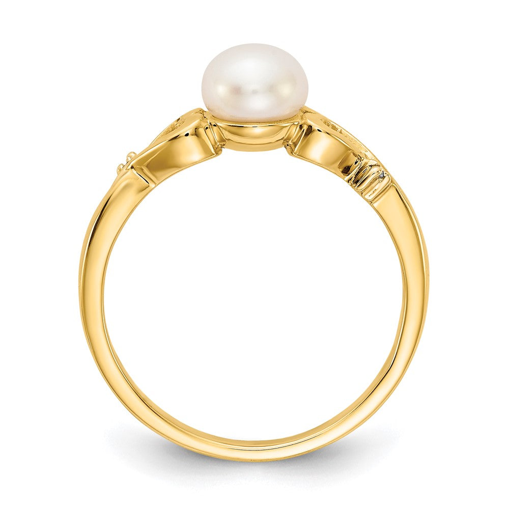 14k Diamond and Freshwater Cultured Pearl Heart Ring