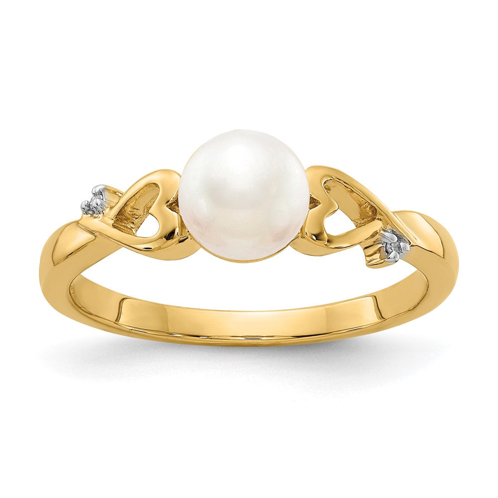 14k Diamond and Freshwater Cultured Pearl Heart Ring