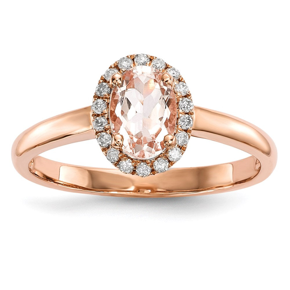 14k Rose Gold Polished Morganite and Diamond Ring