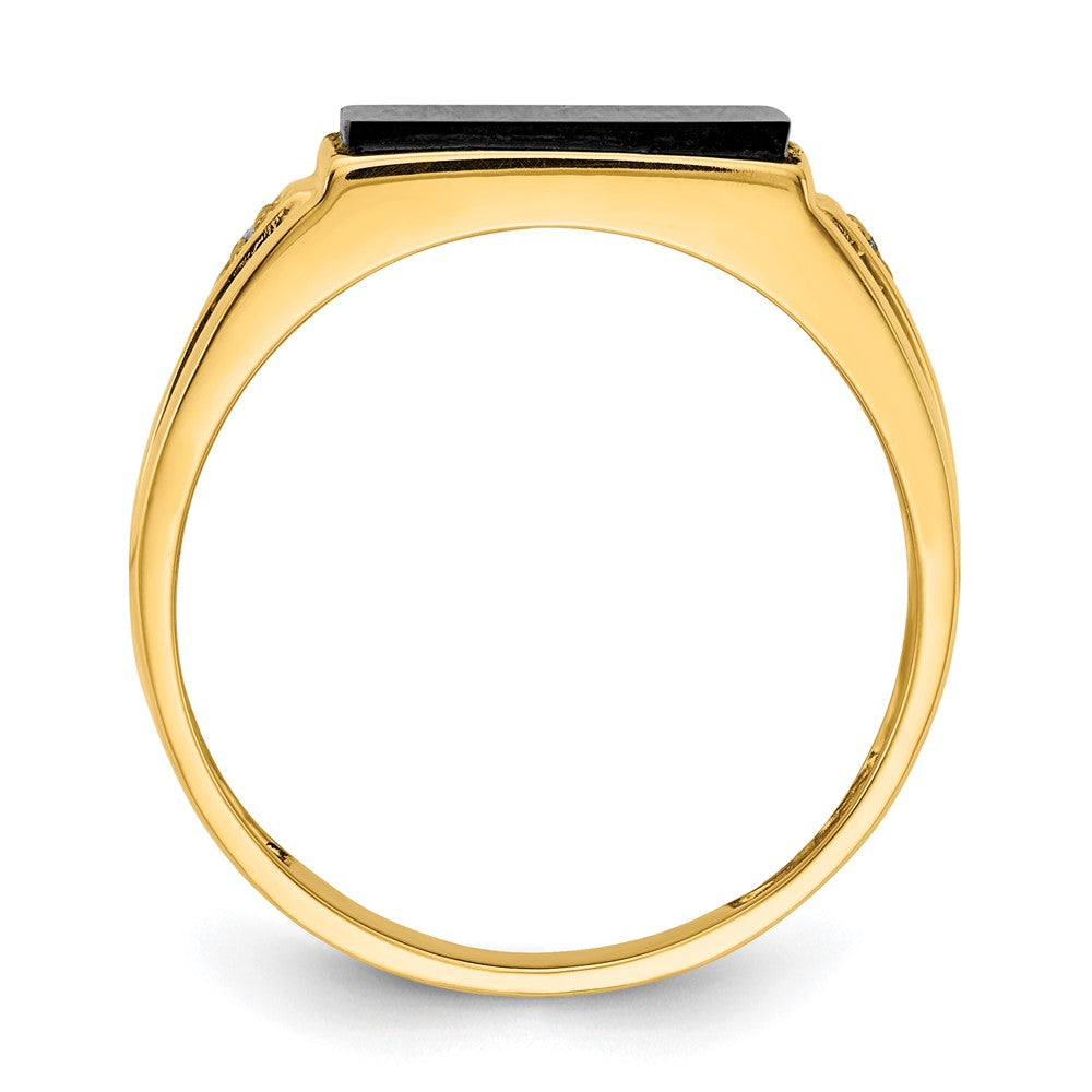 IB Goodman 14k 10x Rectangle Onyx and AA Diamond Mens Ring