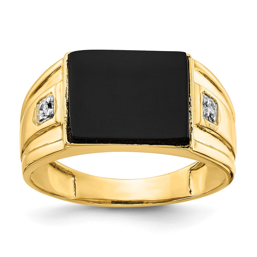 IB Goodman 14k 10x Rectangle Onyx and AA Diamond Mens Ring