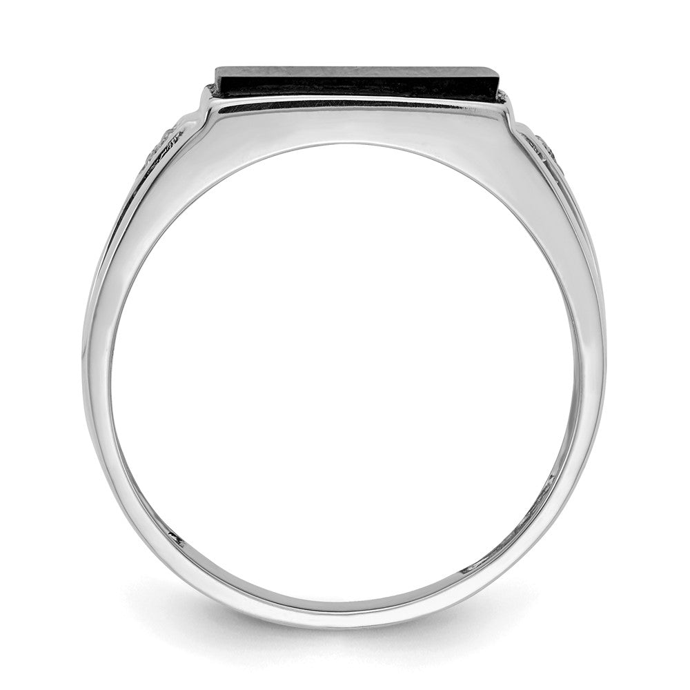 IB Goodman 14k White Gold 10x Rectangle Onyx and AA Diamond Mens Ring