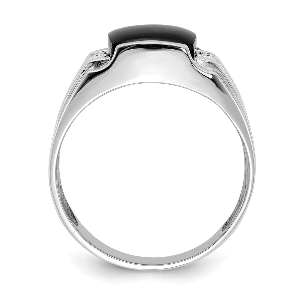 IB Goodman 14k White Gold Cushion Onyx and AA Diamond Mens Ring