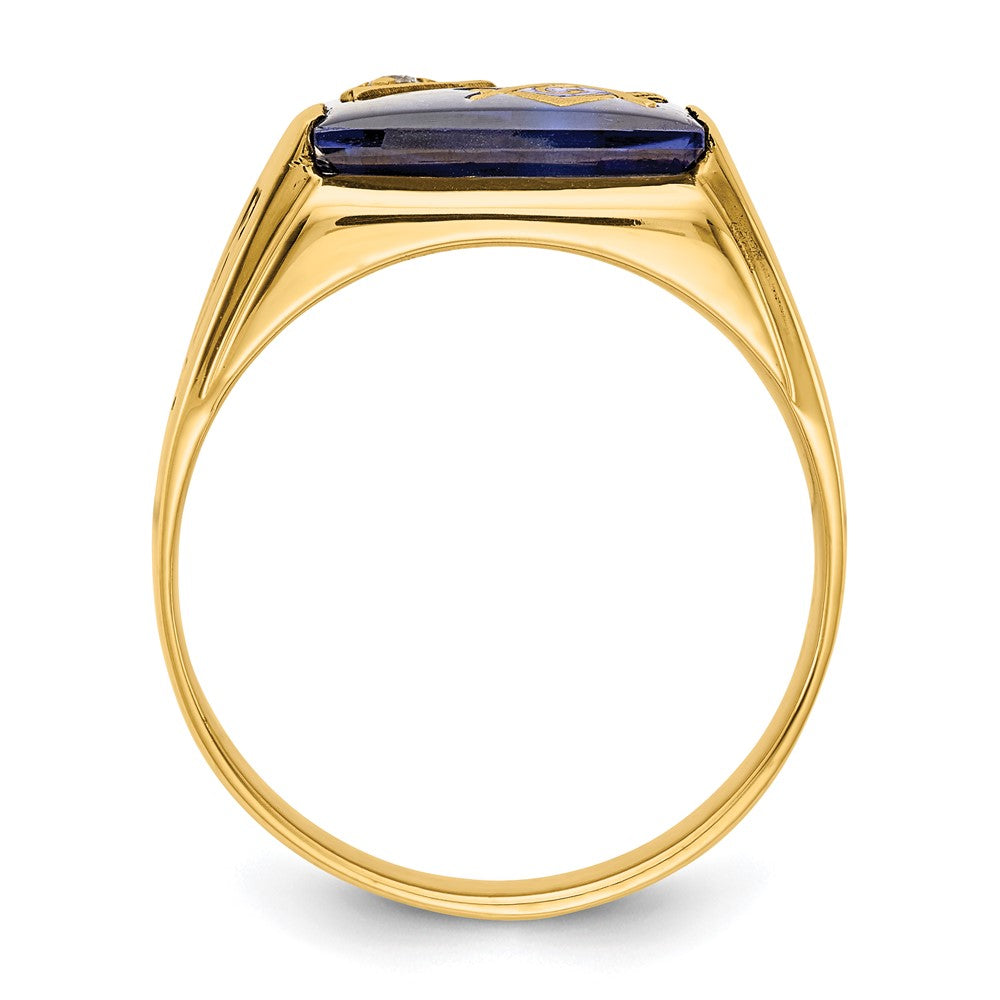 IB Goodman 14k Mens Polished and Textured Black Enameled Imitation Blue Spinel and AAA Quality Diamond Masonic Ring