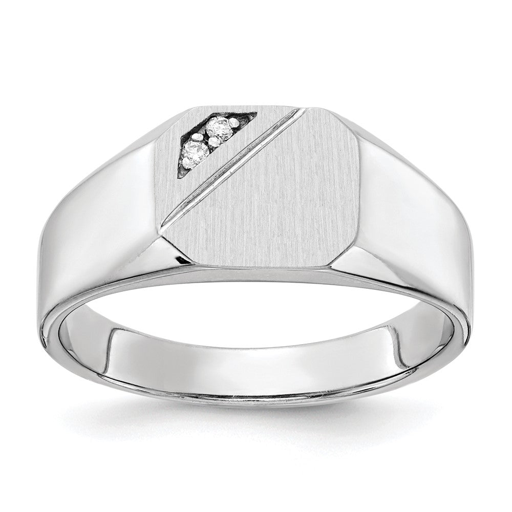 14k White Gold .02ct. AAA Diamond 10.0x Octagon Open Back Signet Ring