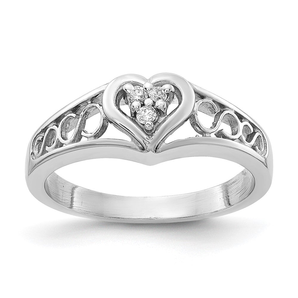 14k White Gold Polished 1/20 carat AA Diamond Heart Ring
