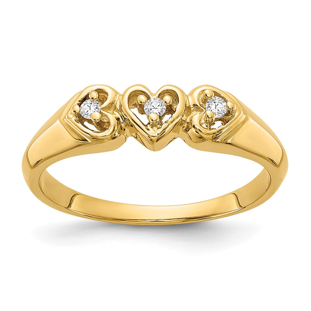 14k 1/20 carat AA Diamond Triple Heart Ring