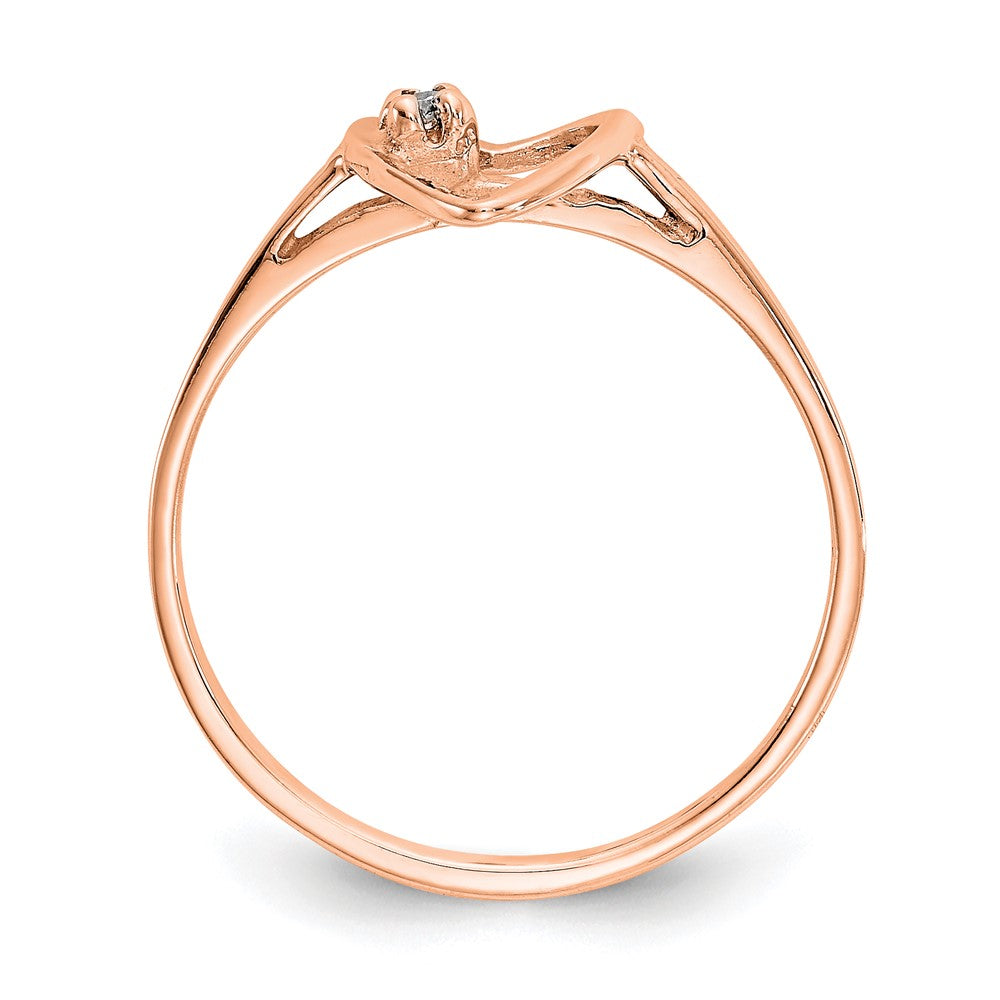 14k Rose Gold Polished AA Diamond Heart Ring