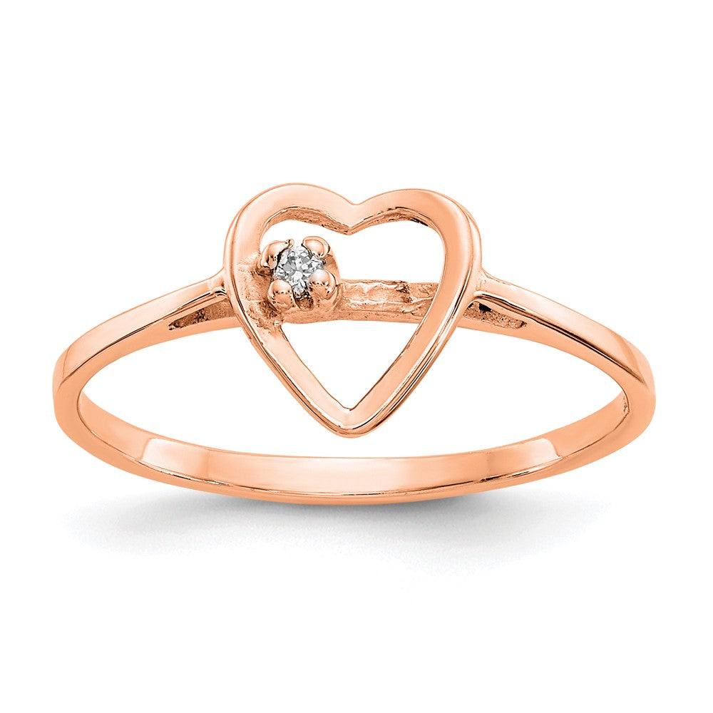 14k Rose Gold Polished AA Diamond Heart Ring