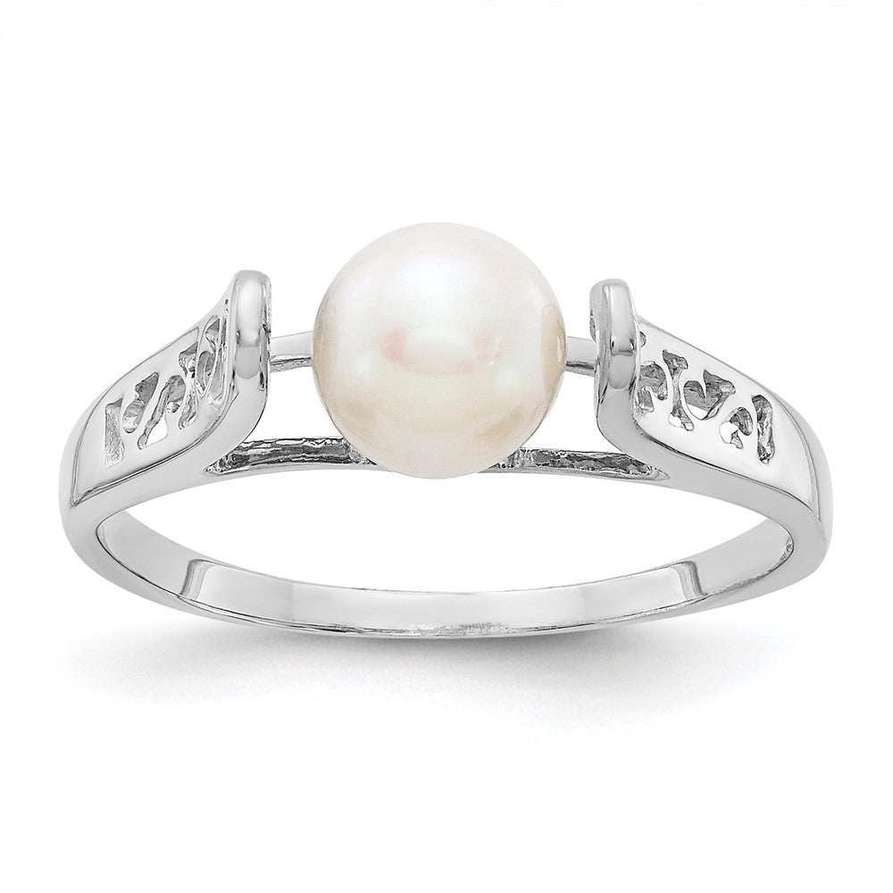 14k White Gold White Freshwater Cultured Pearl Filigree Ring