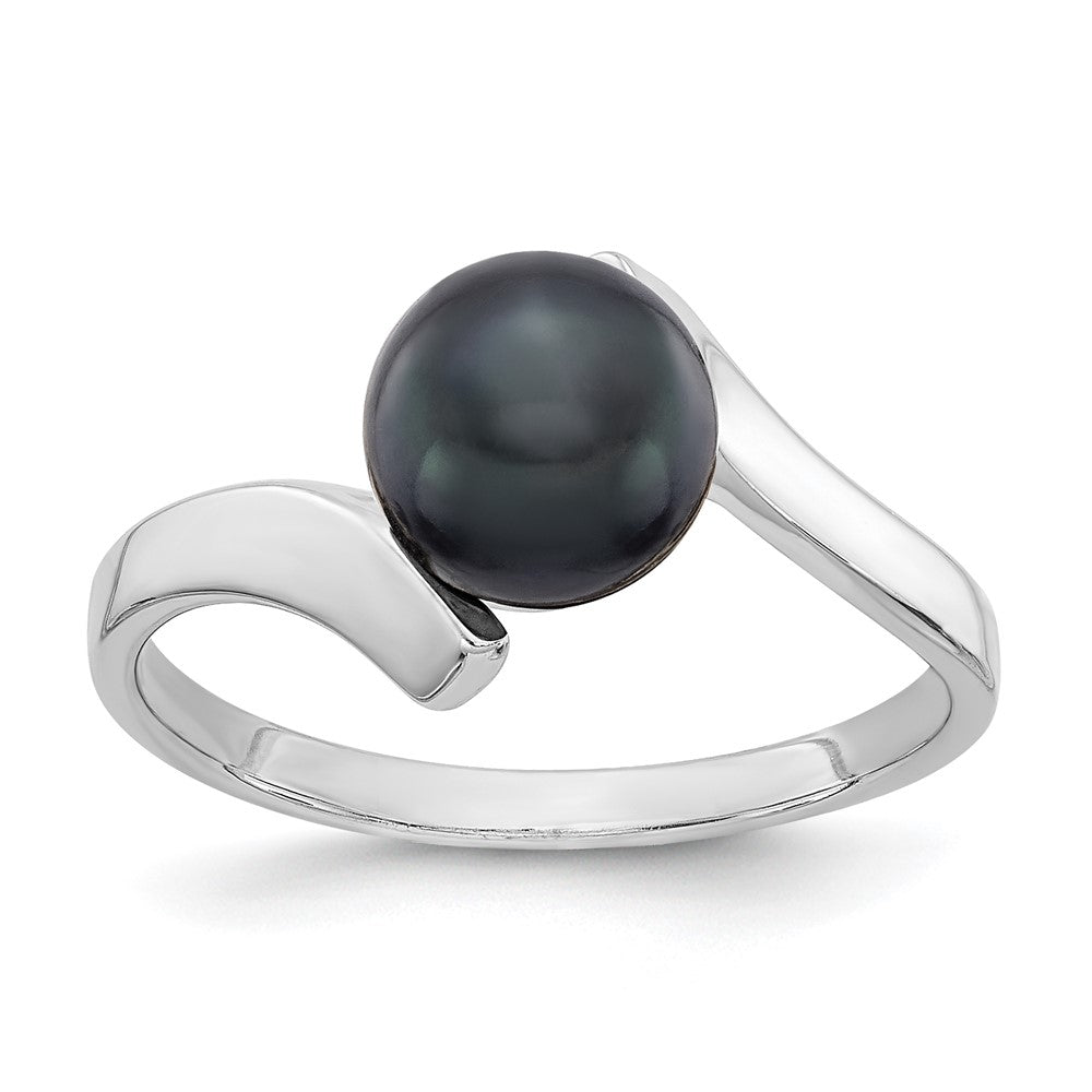14k White Gold Black Freshwater Cultured Pearl Bypass Ring