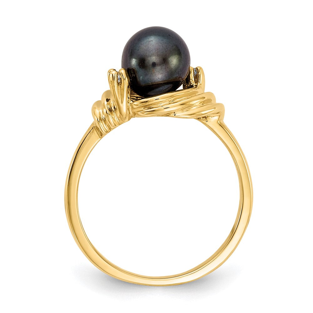 14k Black Freshwater Cultured Pearl and AA Diamond Ring