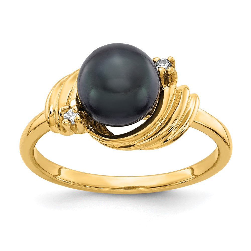 14k Black FW Cultured Pearl & Diamond Ring