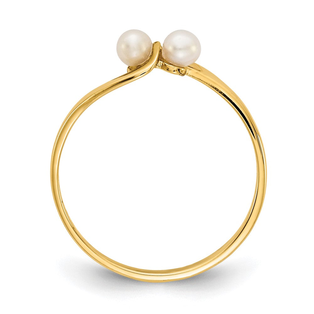 14k White Freshwater Cultured Two-Pearl Ring