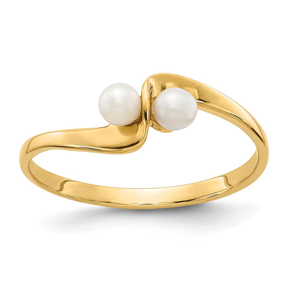 14k White Freshwater Cultured Two-Pearl Ring